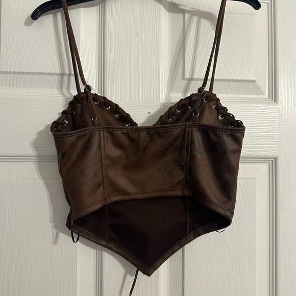 Bear Dance Dark Brown Lace-Up Camisole Corset Style Bustier Halter Top - Picture 4 of 6